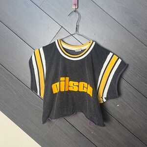 Mason Vintage S/M 90s Cropped Tee Black Yellow Football Style 38-40